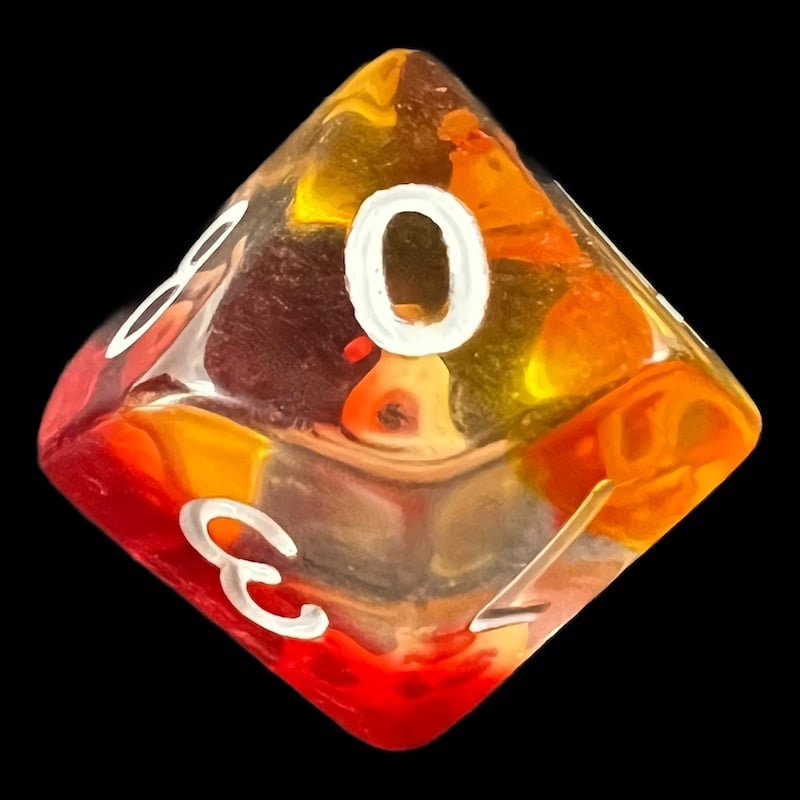 TDSO Layer Transparent Red White & Yellow D10 Dice