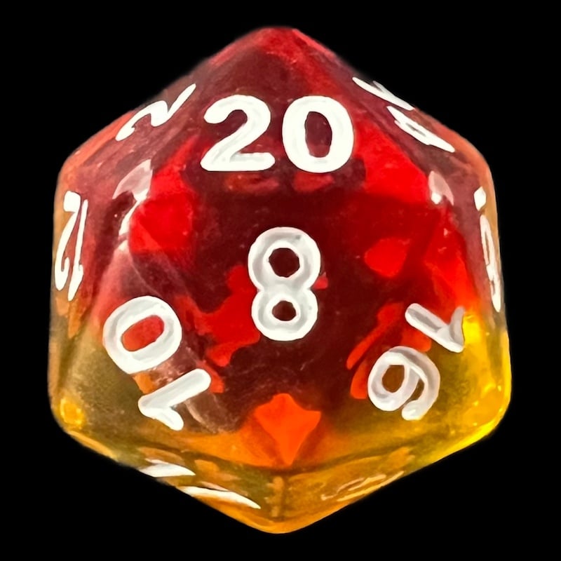 TDSO Layer Transparent Red White & Yellow D20 Dice
