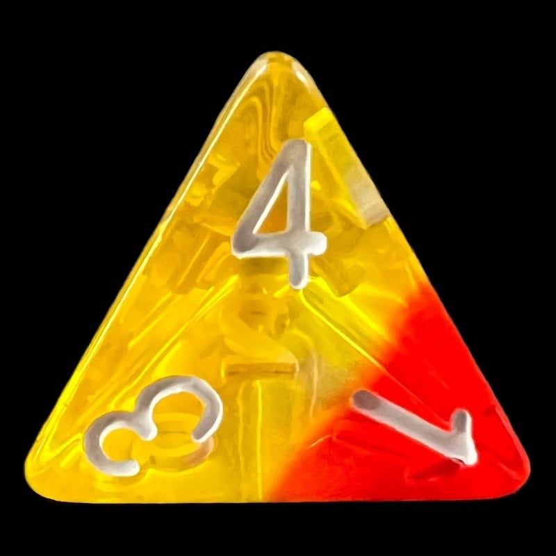 TDSO Layer Transparent Red White & Yellow D4 Dice