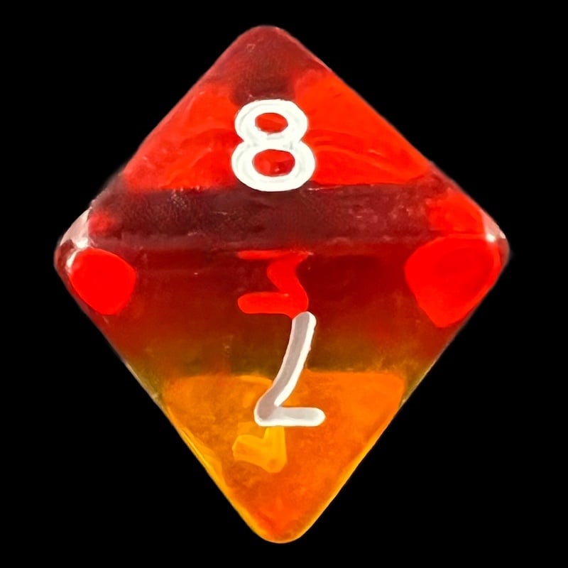 TDSO Layer Transparent Red White & Yellow D8 Dice