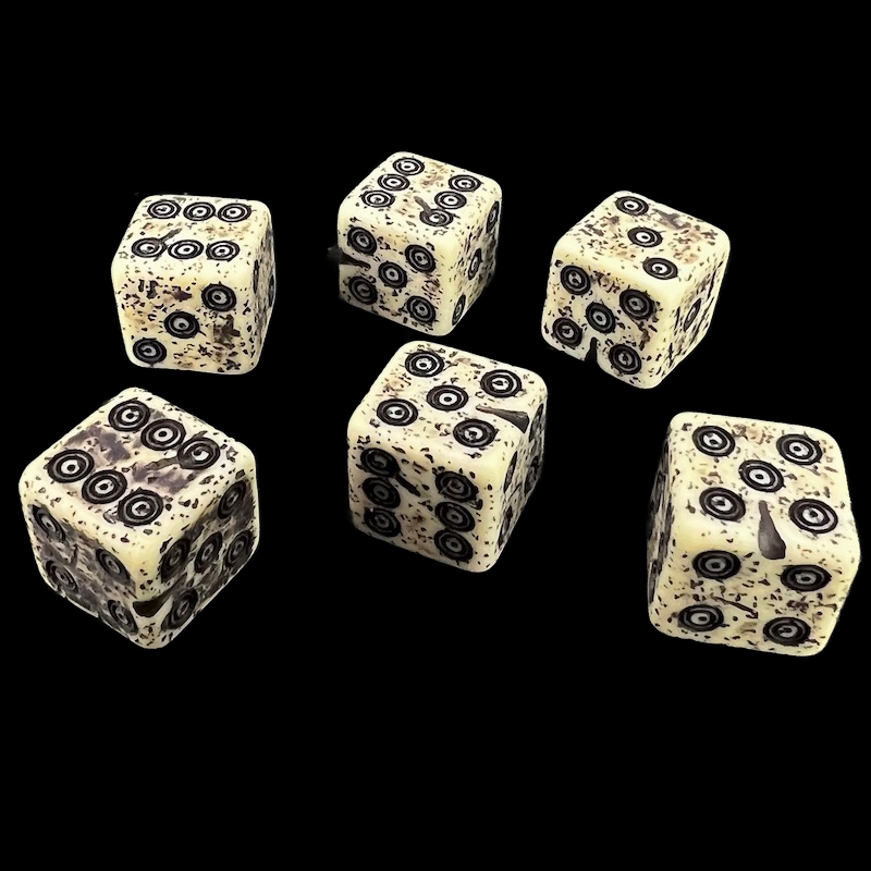 TDSO Light Antique Bone Style 6 x D6 Spot Dice Set