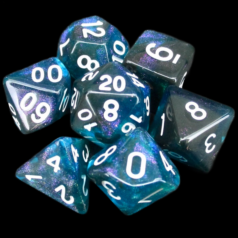TDSO Light Reactive Black & Blue with White 7 Dice Polyset