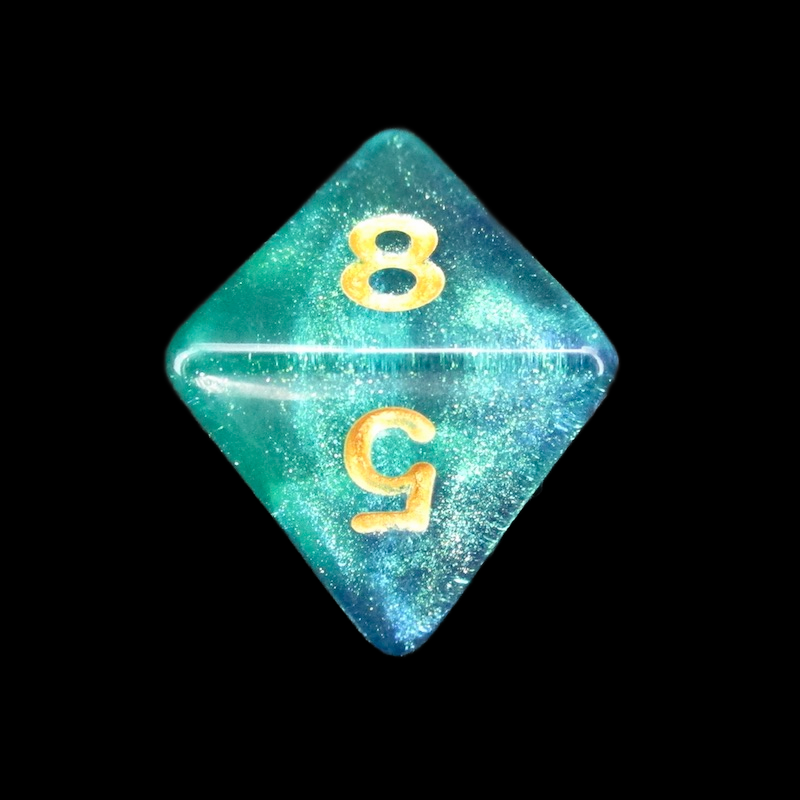 TDSO Light Reactive Blue & Green with Gold D8 Dice