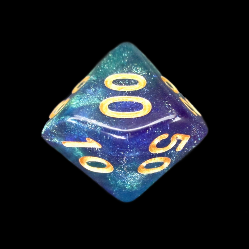 TDSO Light Reactive Blue & Green with Gold Percentile Dice