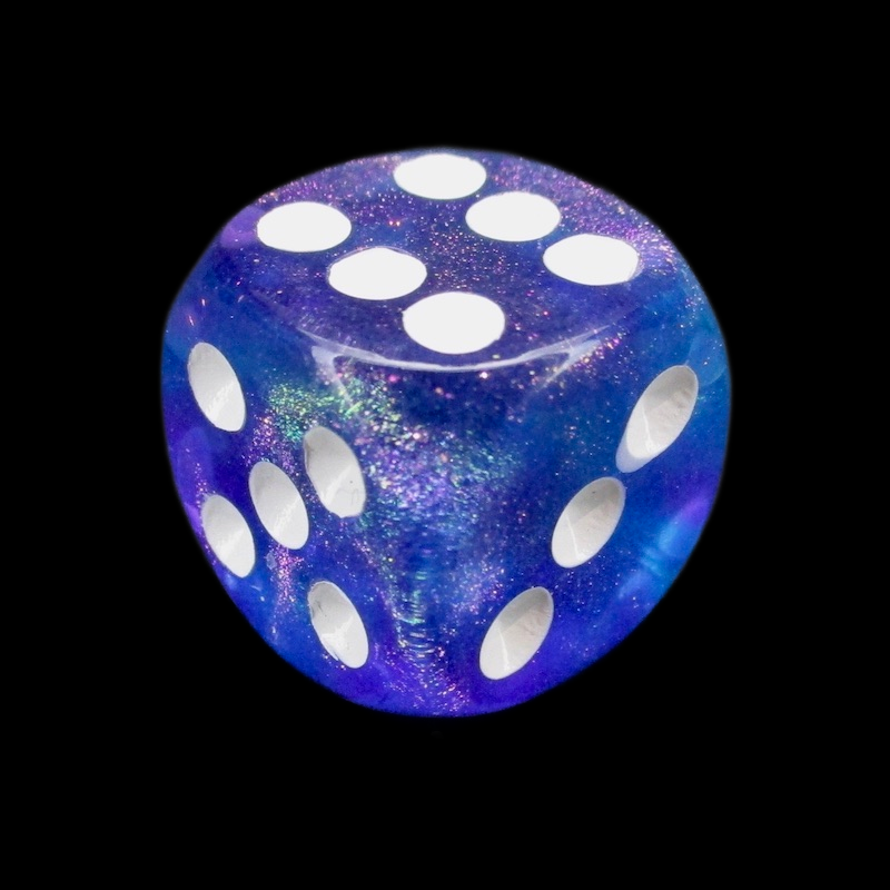 TDSO Light Reactive Blue & Purple with White 16mm D6 Spot Dice