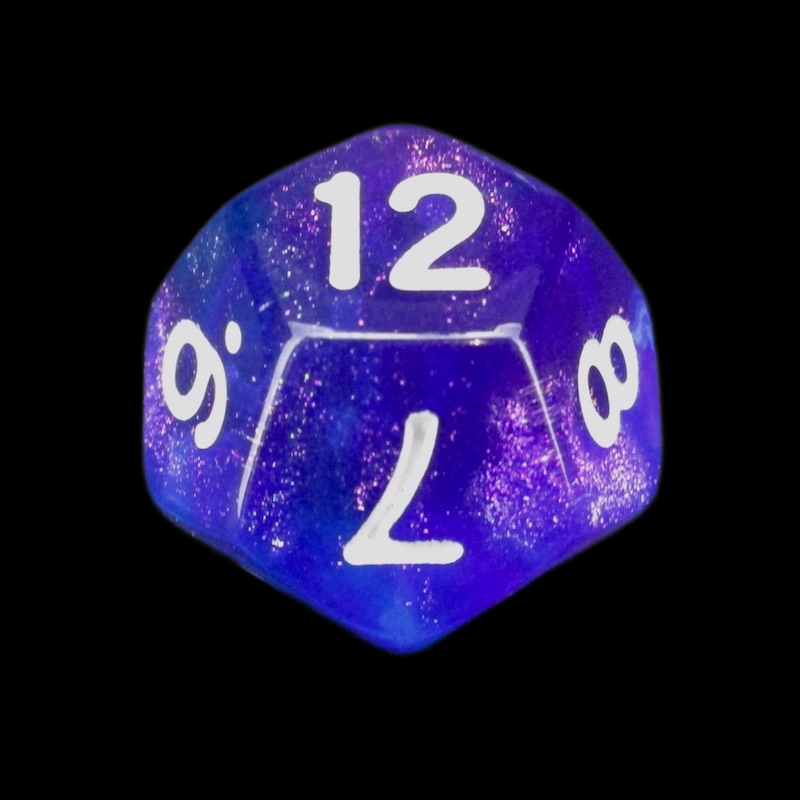 TDSO Light Reactive Blue & Purple with White D12 Dice