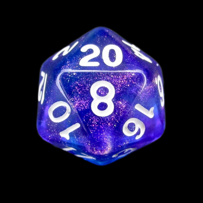TDSO Light Reactive Blue & Purple with White D20 Dice
