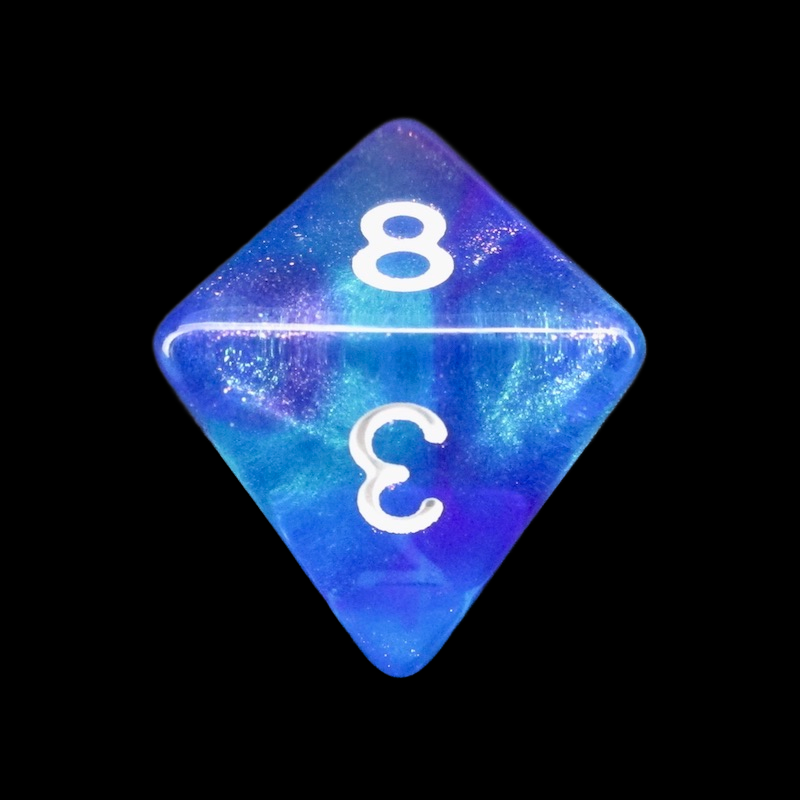 TDSO Light Reactive Blue & Purple with White D8 Dice