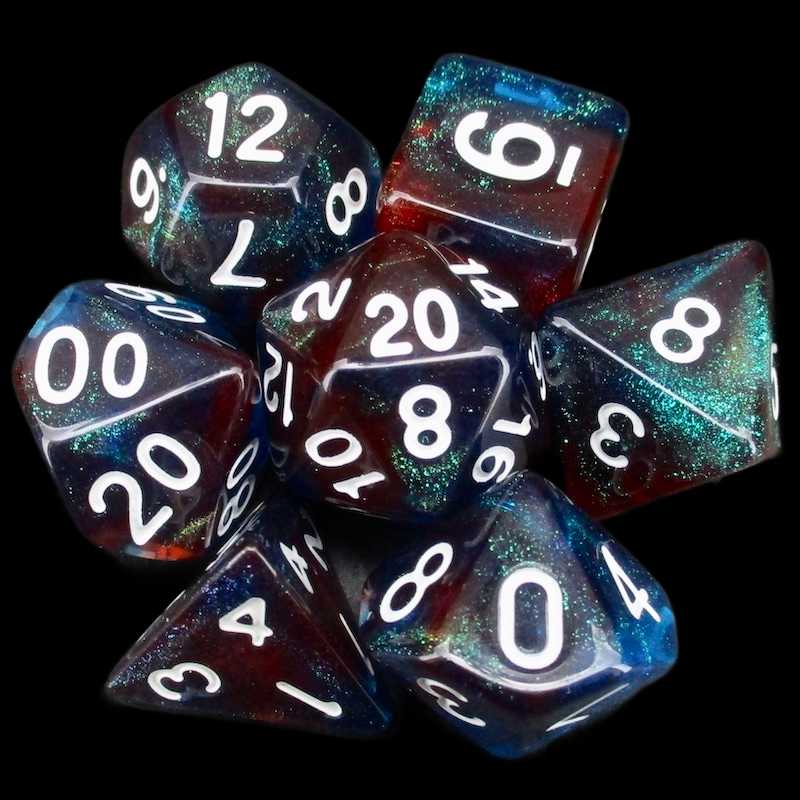 TDSO Light Reactive Blue & Red with White 7 Dice Polyset