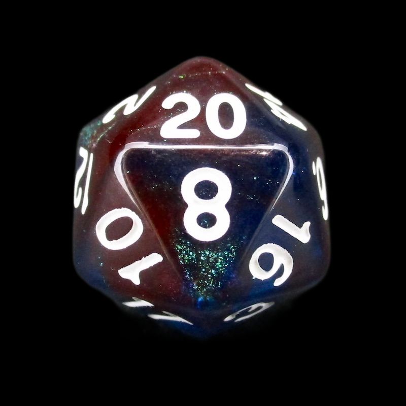 TDSO Light Reactive Blue & Red with White D20 Dice