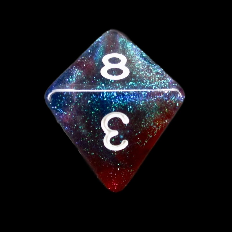 TDSO Light Reactive Blue & Red with White D8 Dice