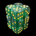 TDSO Light Reactive Green & Grey with Gold 12 x D6 Dice Set