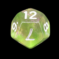 TDSO Light Reactive Green & Pink with White D12 Dice