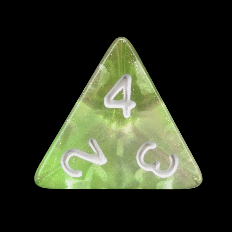 TDSO Light Reactive Green & Pink with White D4 Dice