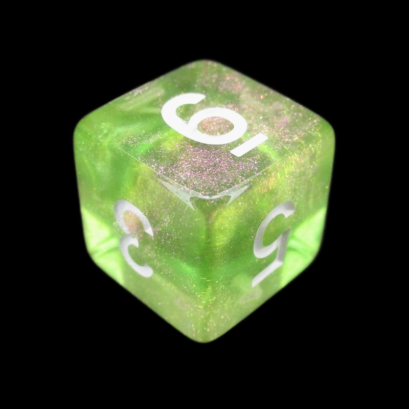 TDSO Light Reactive Green & Pink with White D6 Dice