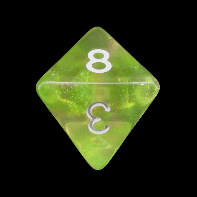 TDSO Light Reactive Green & Pink with White D8 Dice