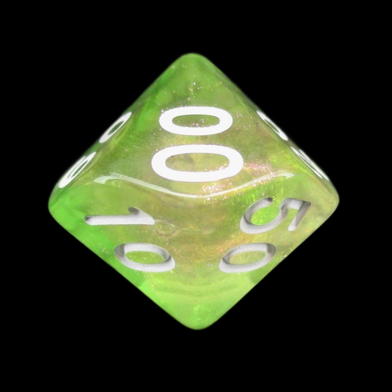 TDSO Light Reactive Green & Pink with White Percentile Dice