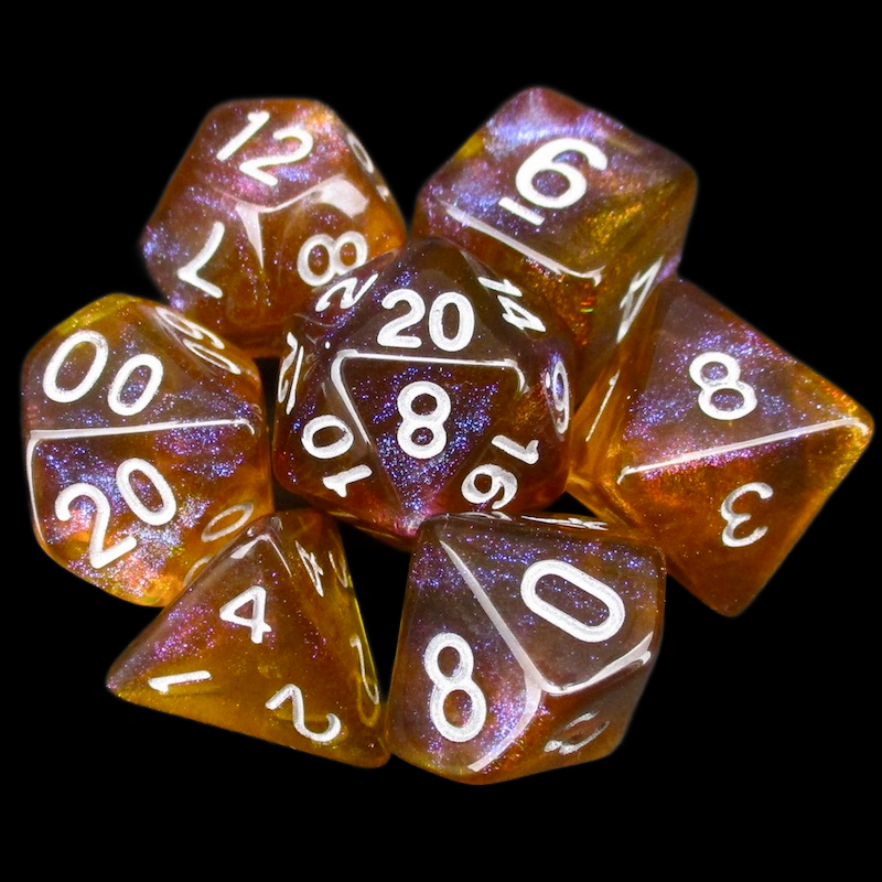 TDSO Light Reactive Grey & Orange with Silver 7 Dice Polyset