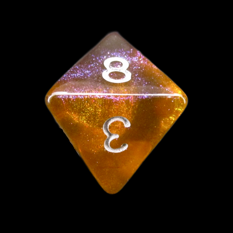 TDSO Light Reactive Grey & Orange with Silver D8 Dice