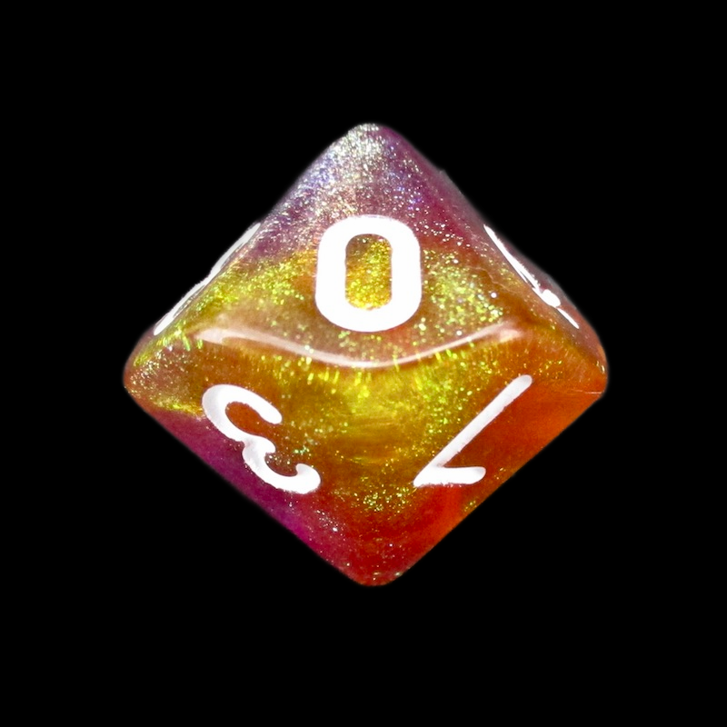 TDSO Light Reactive Orange & Purple with White D10 Dice