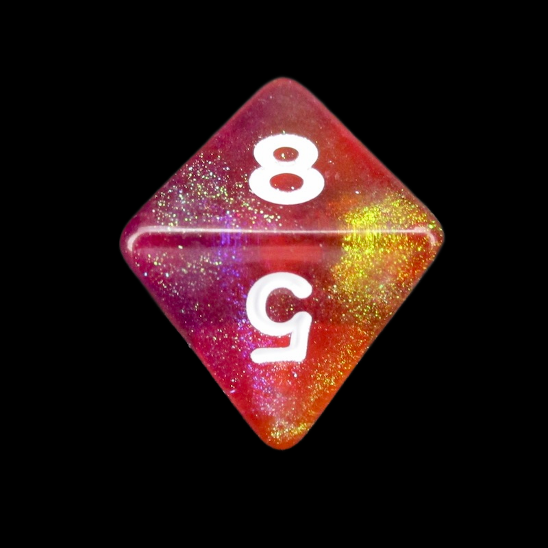TDSO Light Reactive Orange & Purple with White D8 Dice
