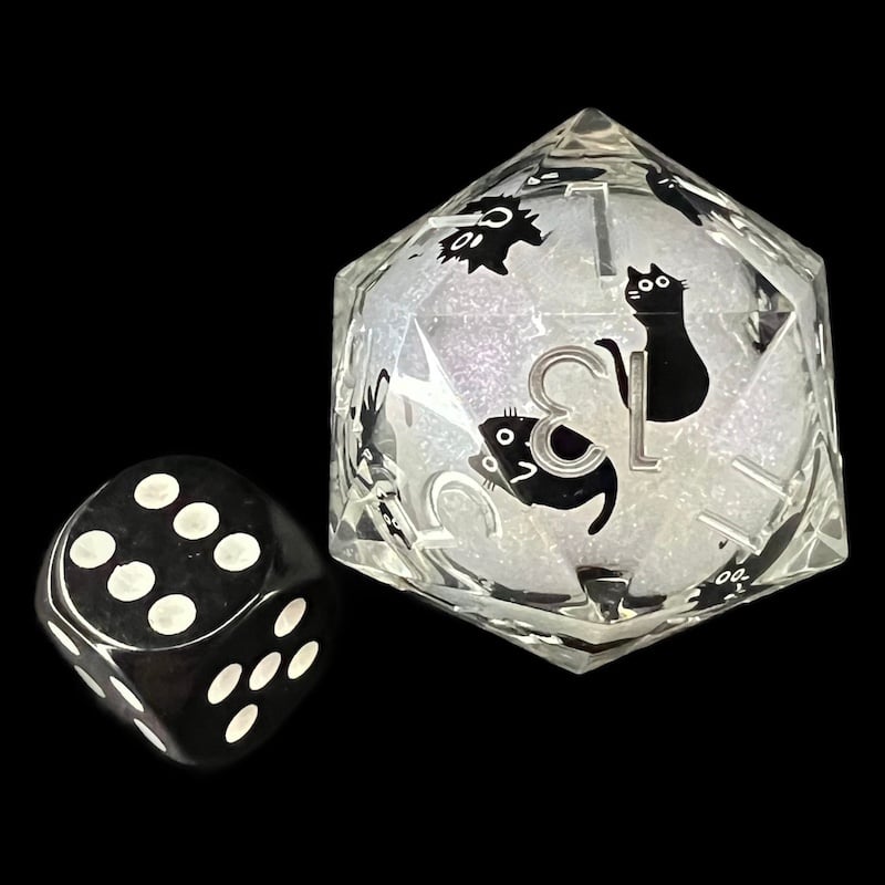 TDSO Liquid Core Black Cat LARGE 32mm D20 Dice