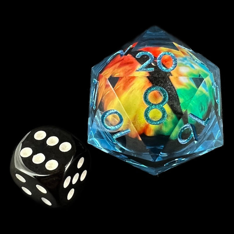 TDSO Liquid Core Blue Warlock 'Moving Eyes' LARGE 32mm D20 Dice