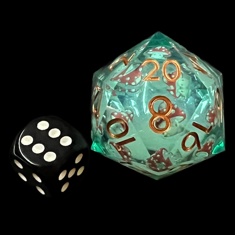 TDSO Liquid Core Green Mushrooms LARGE 32mm D20 Dice