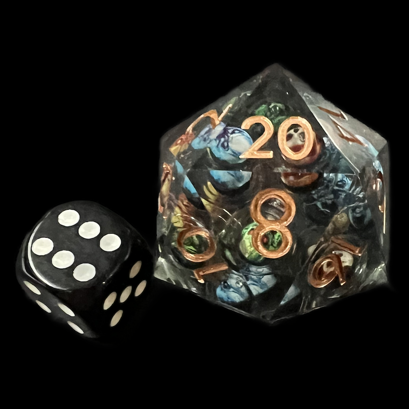 TDSO Liquid Core Grey 'Moving Skulls' LARGE 32mm D20 Dice