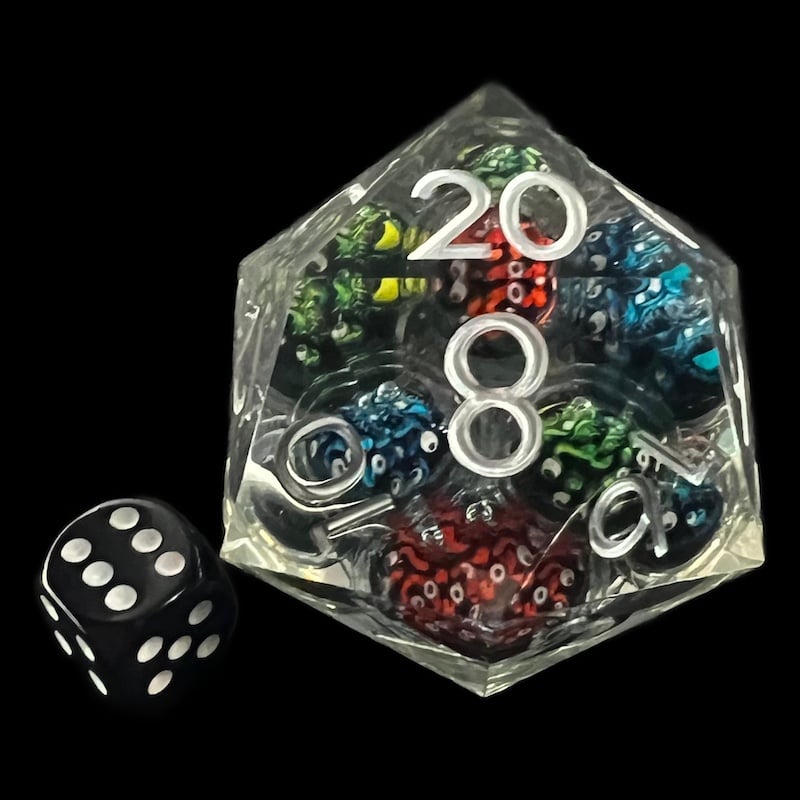 TDSO Liquid Core Grey 'Moving Skulls' LARGE 55mm D20 Dice