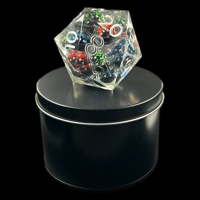 TDSO Liquid Core Grey 'Moving Skulls' LARGE 55mm D20 Dice