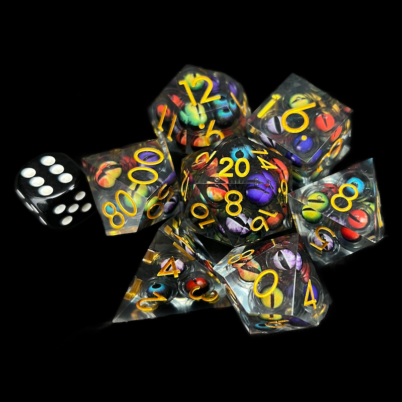 TDSO Liquid Core Shoggoth 'Mass of Moving Eyes' with Gold JUMBO 7 Dice Polyset