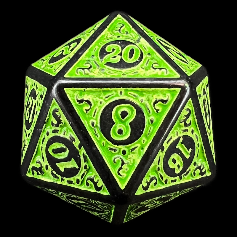 TDSO Magic Burst Black & Green D20 Dice
