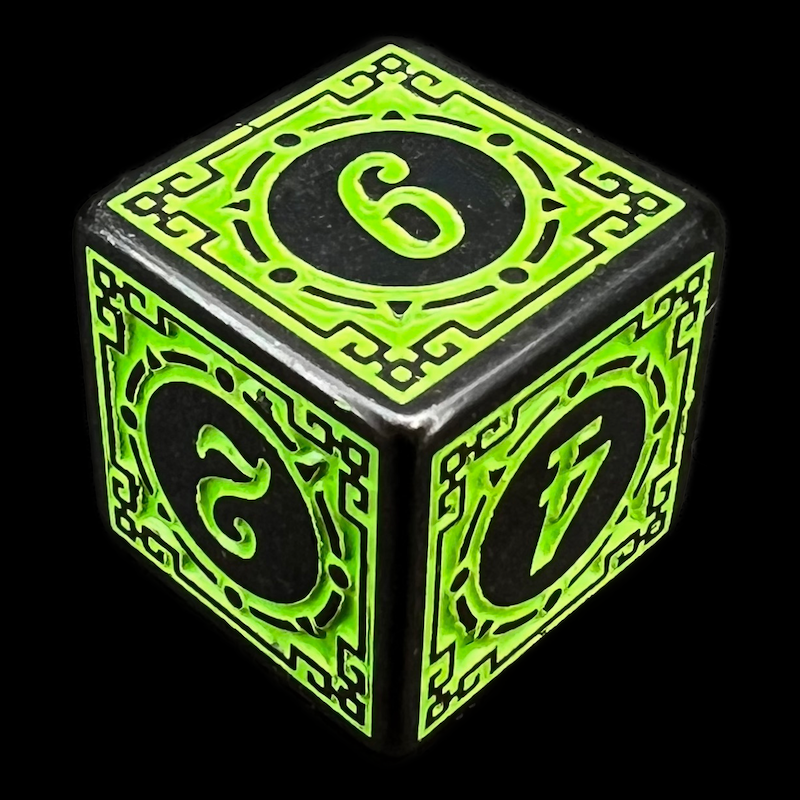 TDSO Magic Burst Black & Green D6 Dice