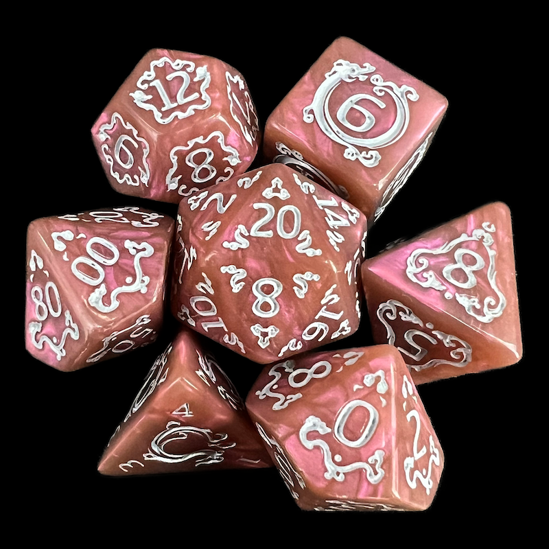 TDSO Magic Cloudkill Pearl Pink & Silver 7 Dice Polyset