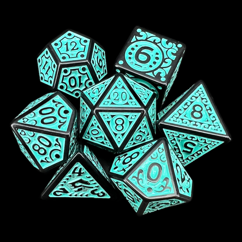 TDSO Magic Flame Black & Teal 7 Dice Polyset