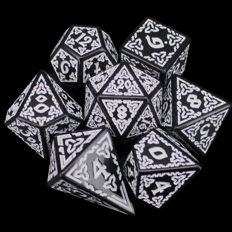 TDSO Magic Missile Black & White With Shard D4 7 Dice Polyset