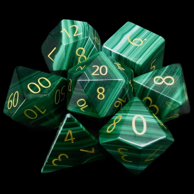 TDSO Gemstone Malachite & Gold 7 Dice Polyset In Padded Case