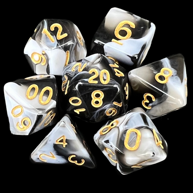 TDSO Marble Black & White 7 Dice Polyset