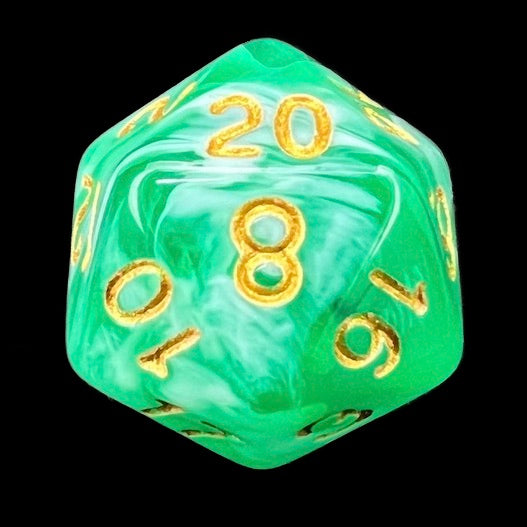 TDSO Marble Bright Green & White D20 Dice