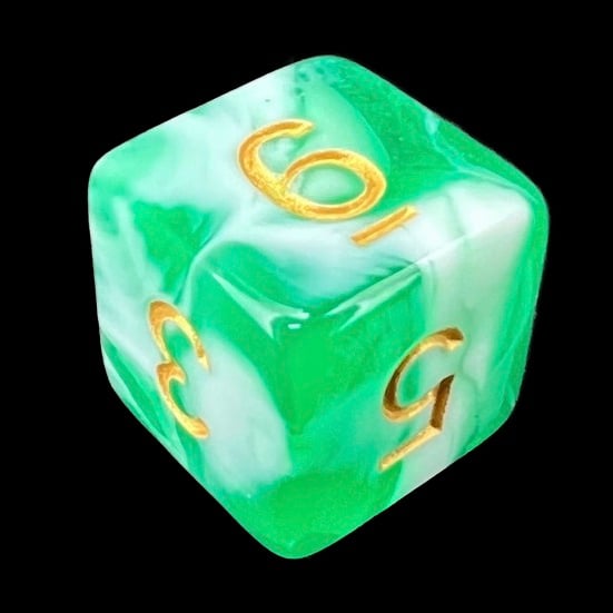 TDSO Marble Bright Green & White D6 Dice