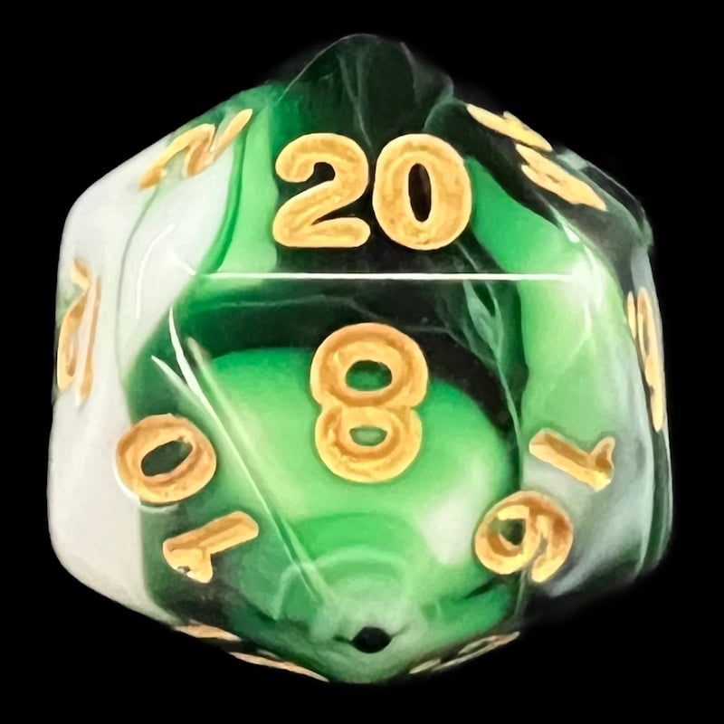 TDSO Marble Dark Green & White D20 Dice