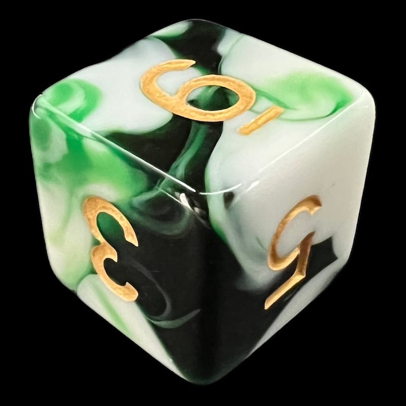TDSO Marble Dark Green & White D6 Dice
