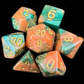TDSO Marble Green & Orange 7 Dice Polyset