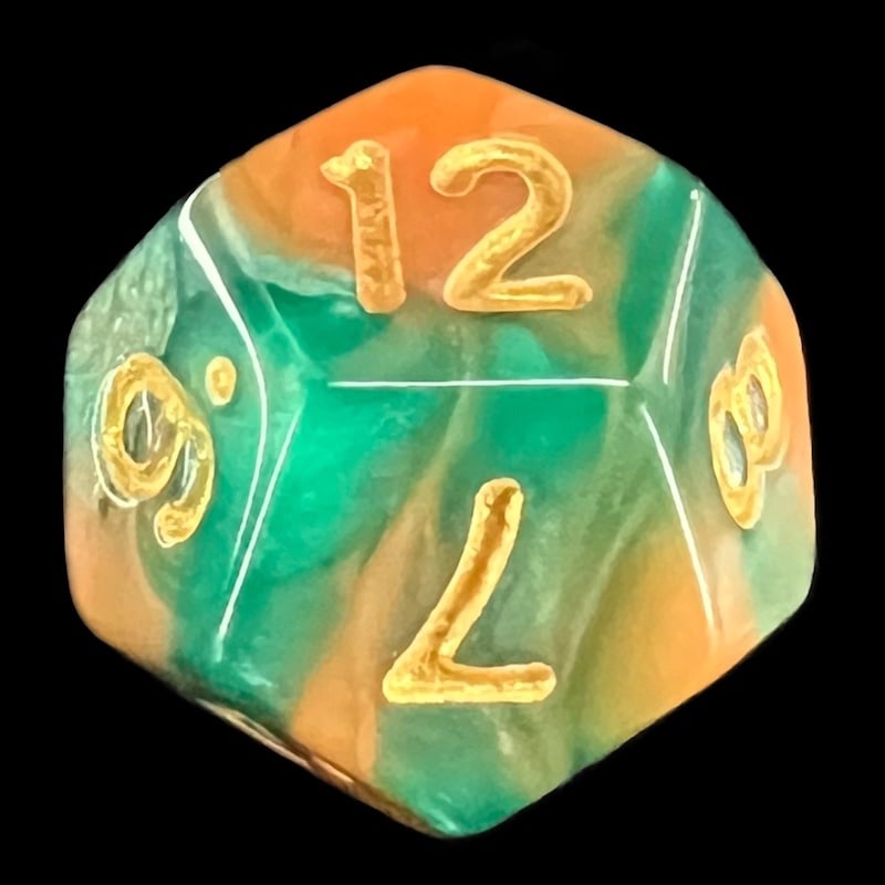 TDSO Marble Green & Orange D12 Dice