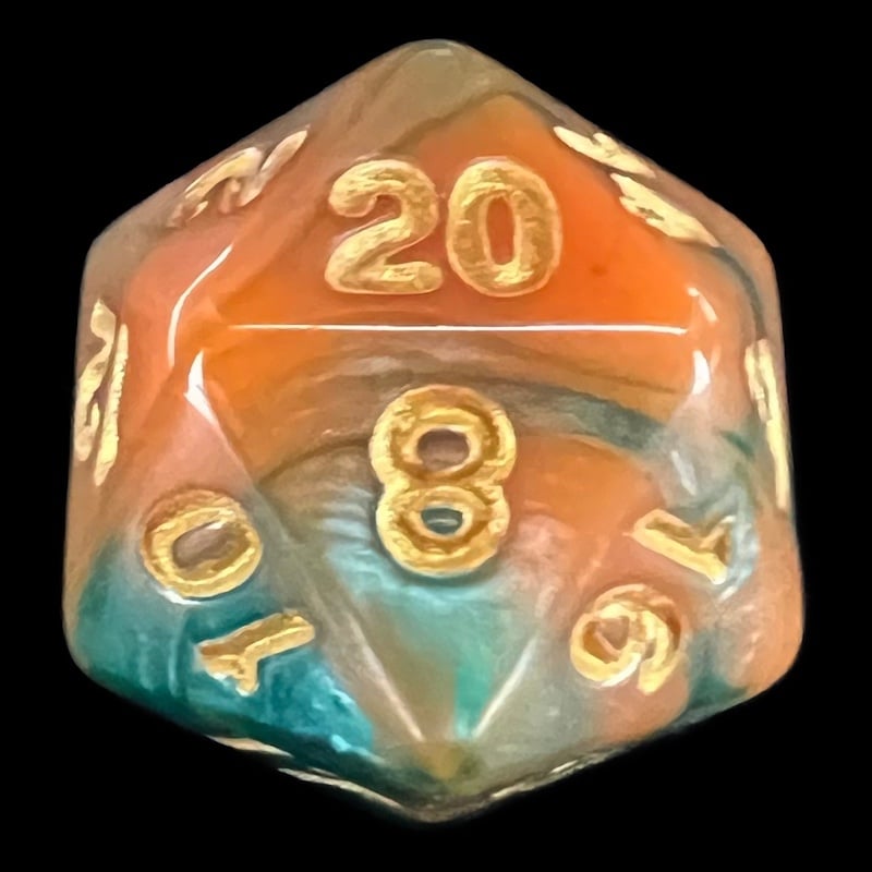 TDSO Marble Green & Orange D20 Dice