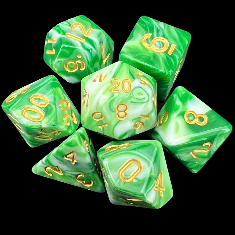 TDSO Marble Green & White 7 Dice Polyset