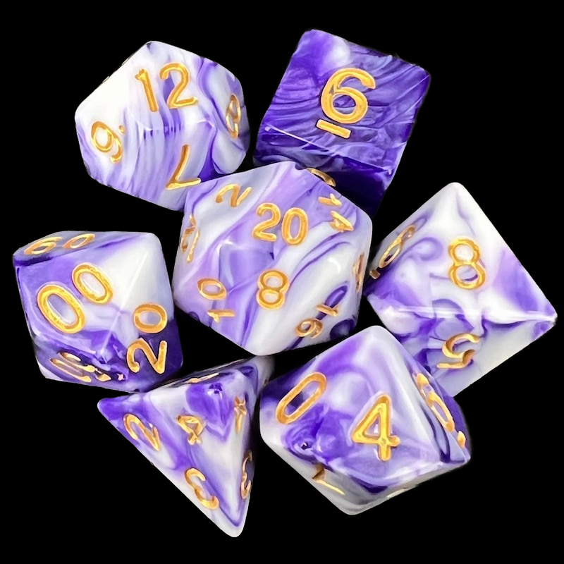TDSO Marble Purple & White 7 Dice Polyset