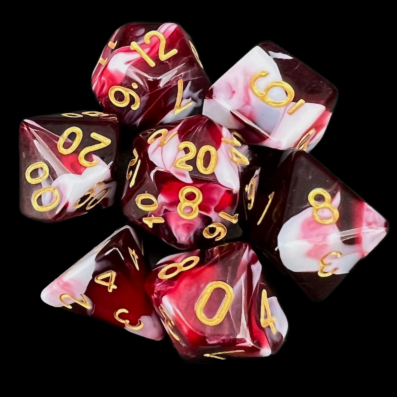 TDSO Marble Red & White 7 Dice Polyset