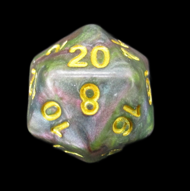 TDSO Marbleised Green Teal & Rose D20 Dice